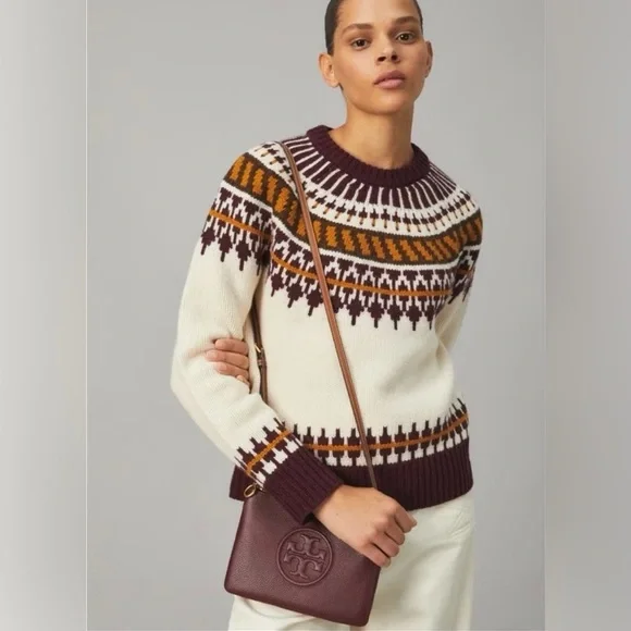 Tory Burch Burgundy and Tan Crossbody Bag - Picture 2 of 9